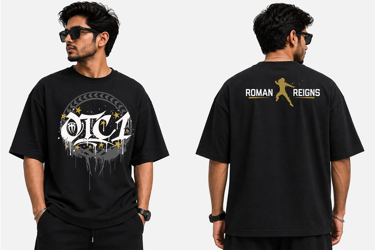 OTC1 Gold wrestling-inspired oversized graphic T-shirt featuring bold gold artwork and modern streetwear styling for wrestling fans by WrestleHub.
