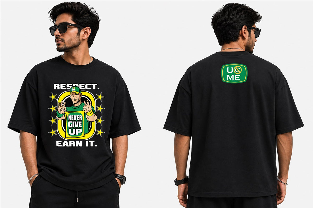 Respect Earn It wrestling inspired motivational graphic t-shirt front print with retro athlete artwork