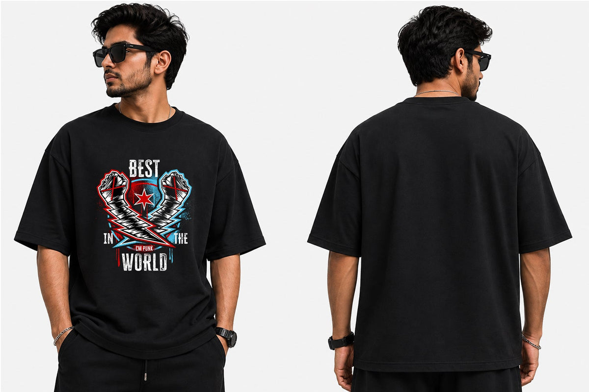 Black wrestling inspired graphic t-shirt front ,back view with clean minimal design