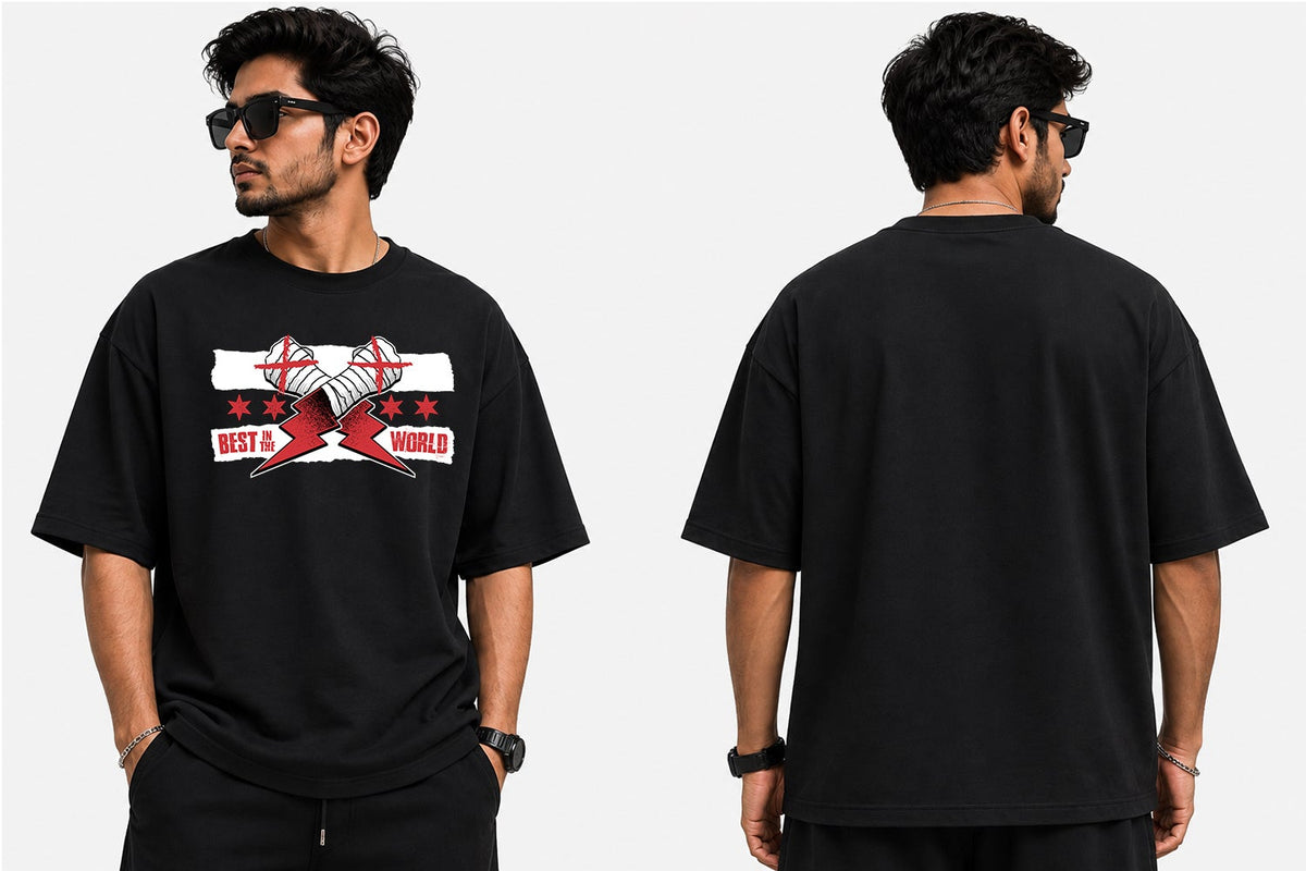 A man modeling a black short-sleeve t-shirt from both the front and back views against a light gray background. The front of the shirt features a graphic with a white horizontal bar, red star details, and the text 'WTF I AM A PRIMATE' in red.