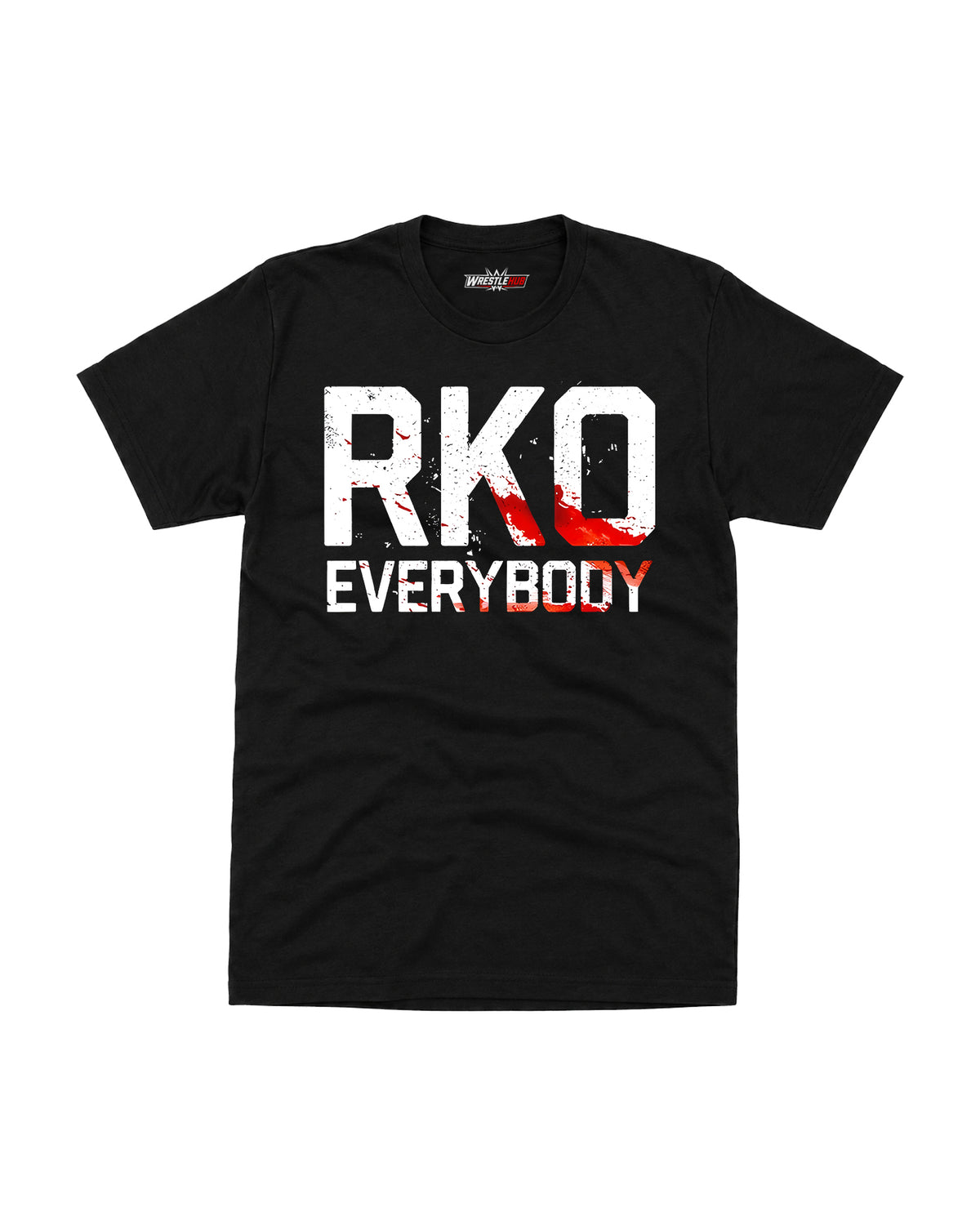 Bloody RKO Everybody graphic wrestling-inspired black t-shirt with distressed typography | WrestleHub