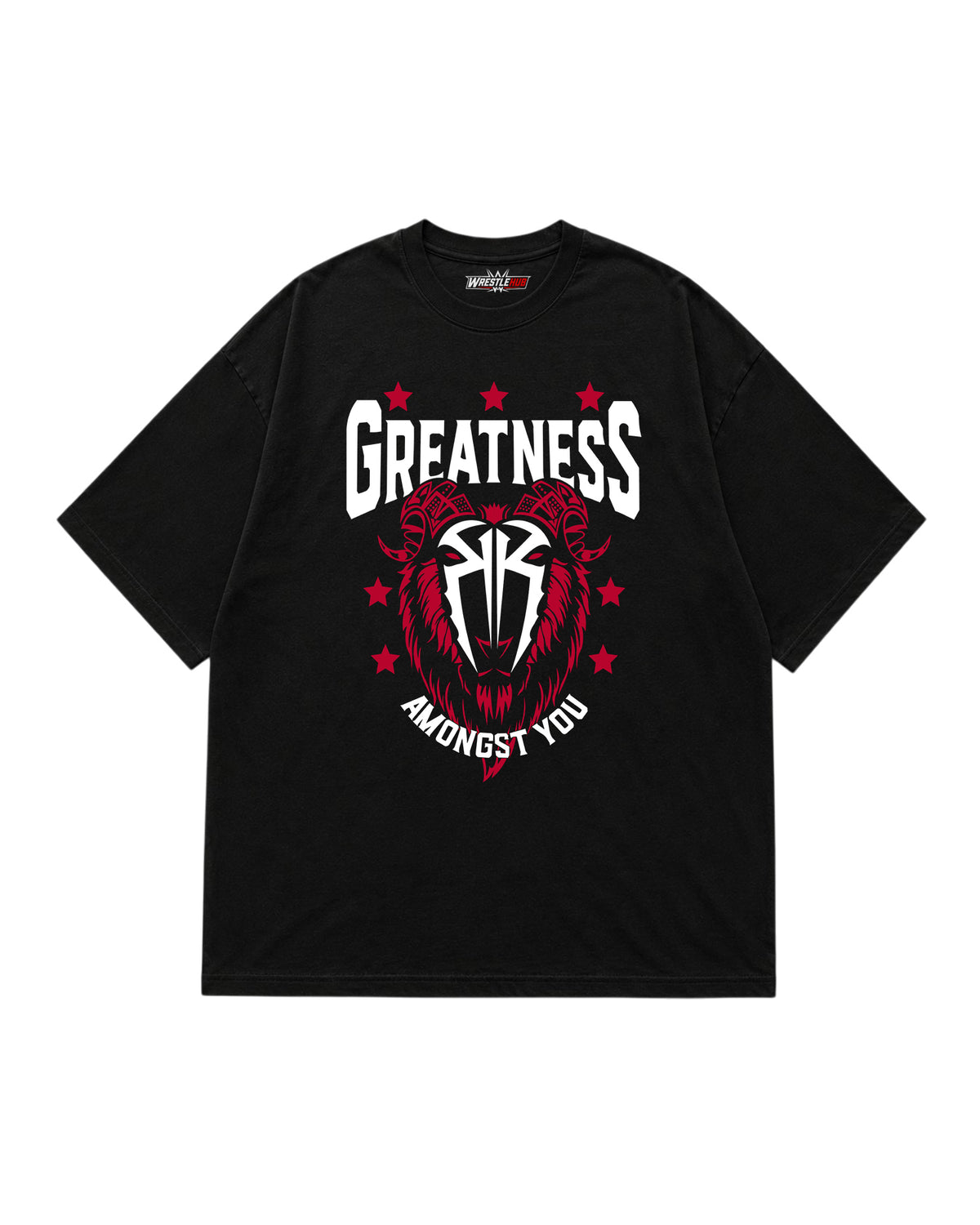 Greatness Amongst You GOAT wrestling inspired graphic T-shirt with bold typography and athletic artwork front view | WrestleHub India