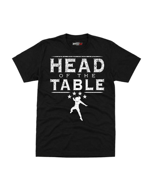 Head of the Table wrestling inspired graphic T-shirt with bold commanding typography front view | WrestleHub India
