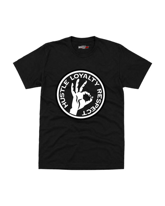 Hustle Loyalty Respect wrestling inspired motivational graphic t-shirt with bold typography front view | WrestleHub India