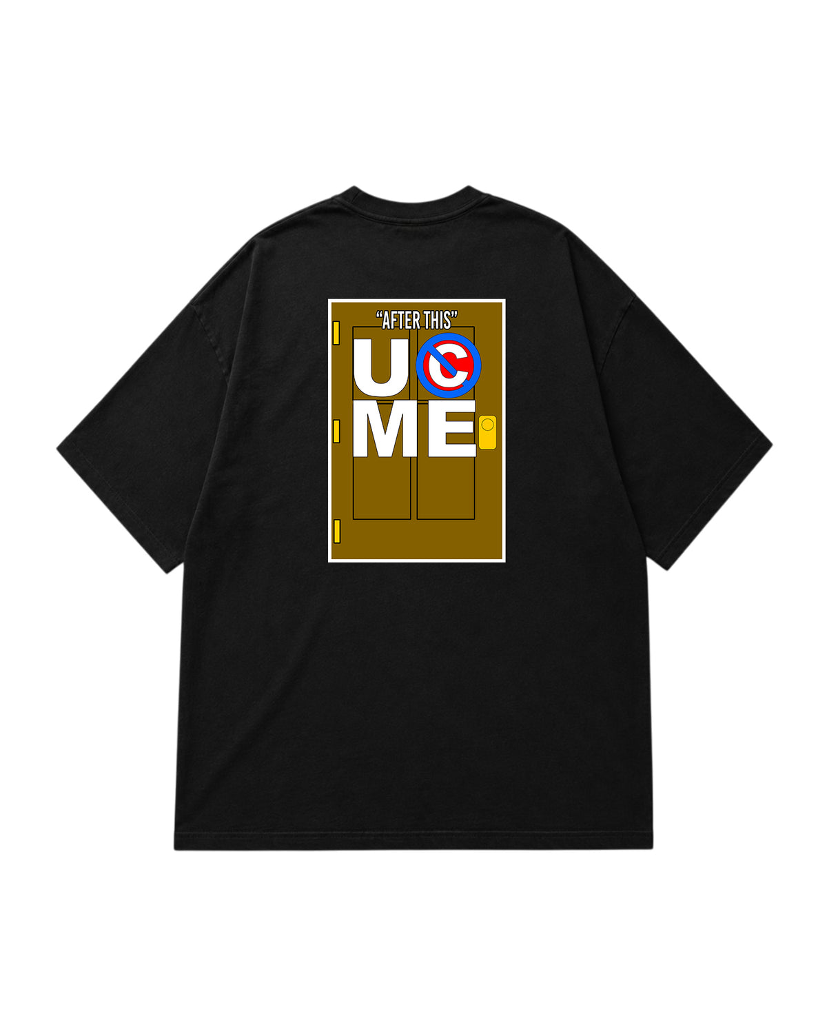 Wrestling inspired farewell graphic t-shirt back with bold retro door artwork