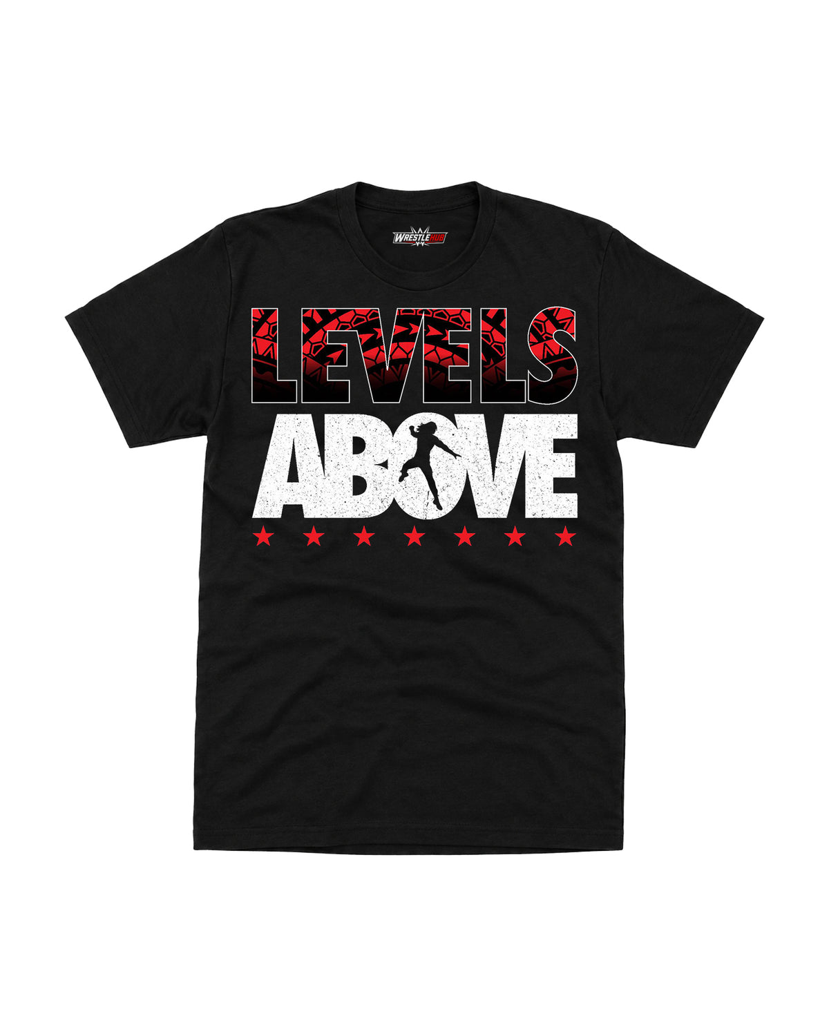Levels Above wrestling inspired graphic t-shirt with bold typography and athletic artwork front view | WrestleHub India