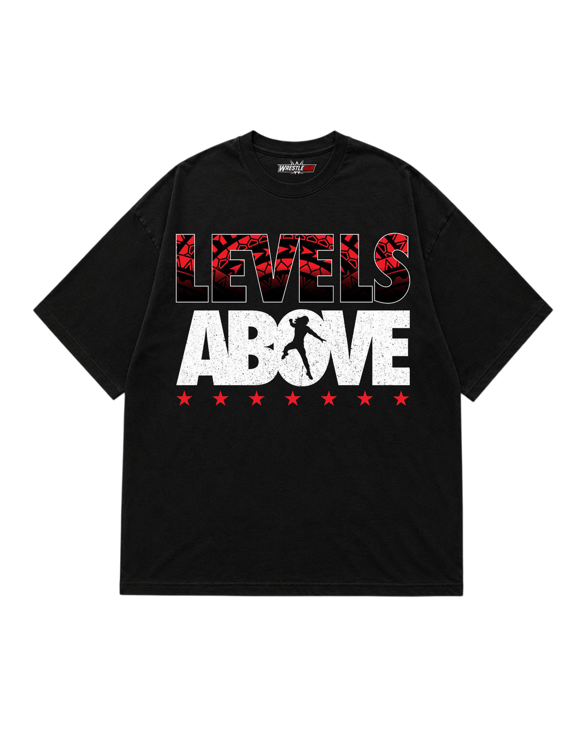 Levels Above wrestling inspired oversized graphic T-shirt with bold typography front view | WrestleHub India