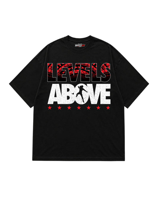 Levels Above wrestling inspired oversized graphic T-shirt with bold typography front view | WrestleHub India