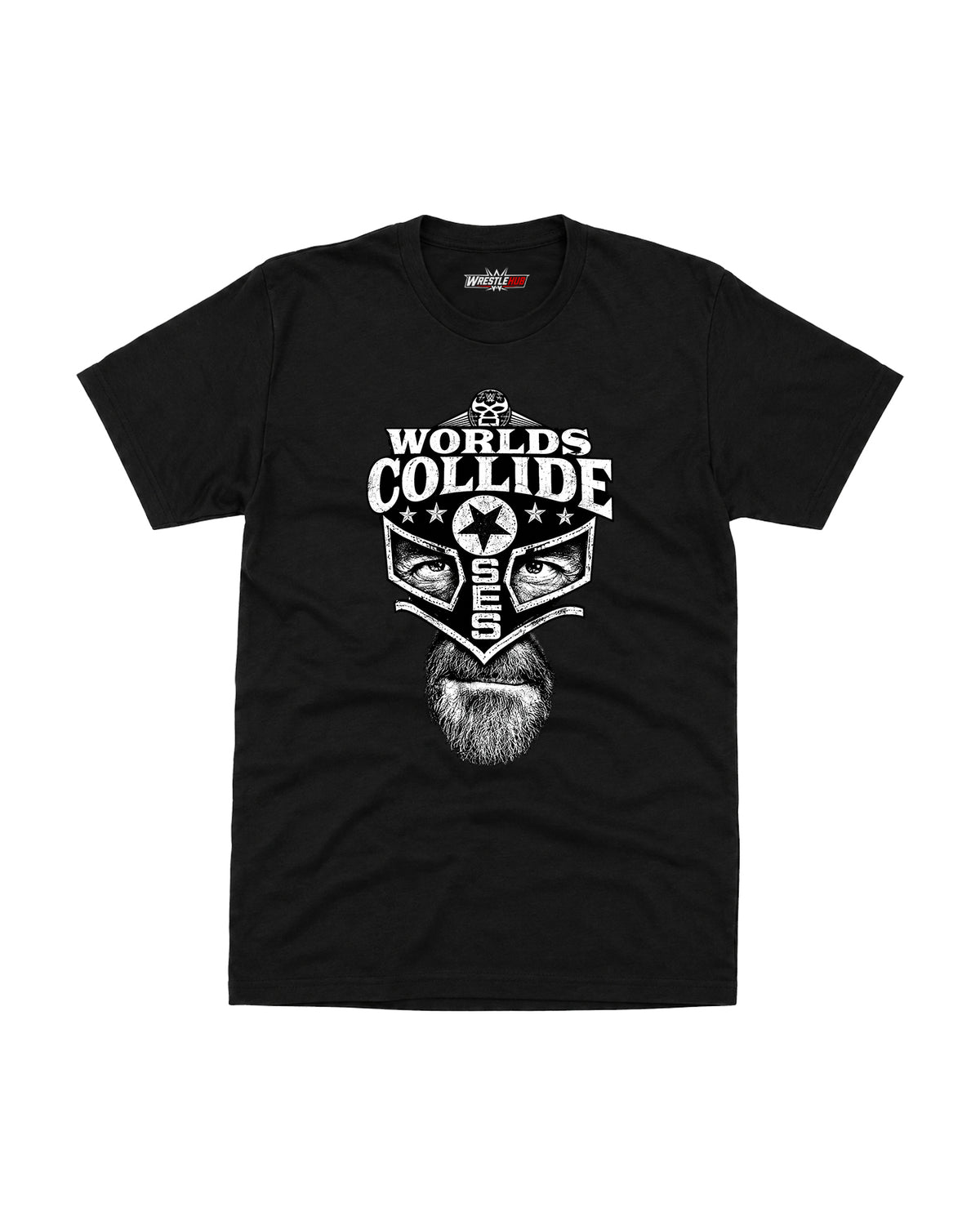 Men's black CM Punk Worlds Collide Chicago Punk Mask wrestling T-shirt front view