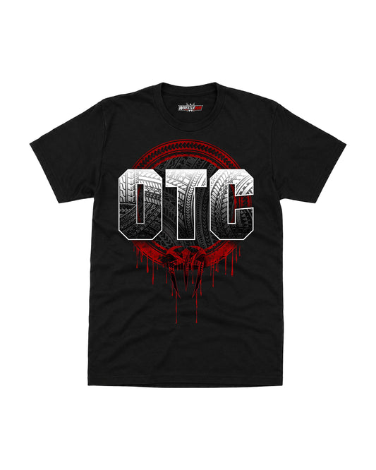OTC wrestling inspired graphic t-shirt with bold tribal style artwork and typography front view | WrestleHub India