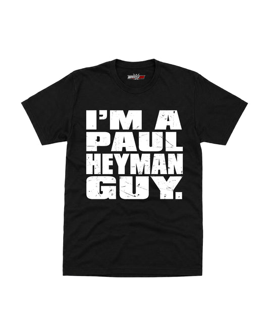 Paul Heyman inspired black wrestling t-shirt with bold distressed white typography