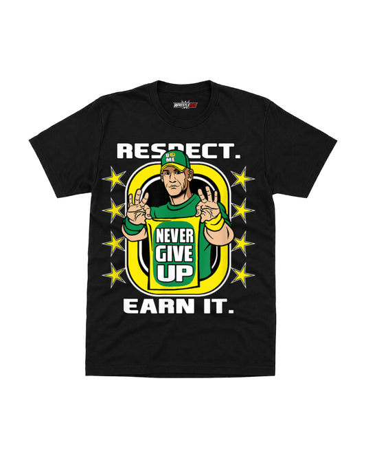 Respect and Earn It wrestling inspired premium cotton graphic t-shirt with motivational typography front view | WrestleHub India