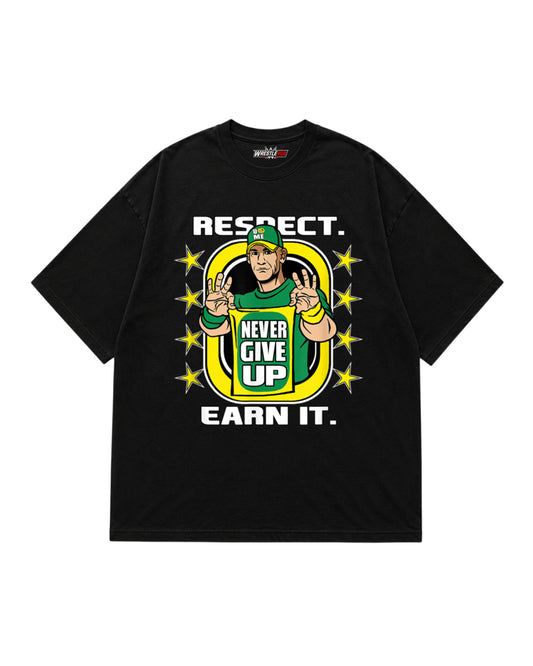 Respect Earn It wrestling inspired motivational graphic t-shirt front print with retro athlete artwork