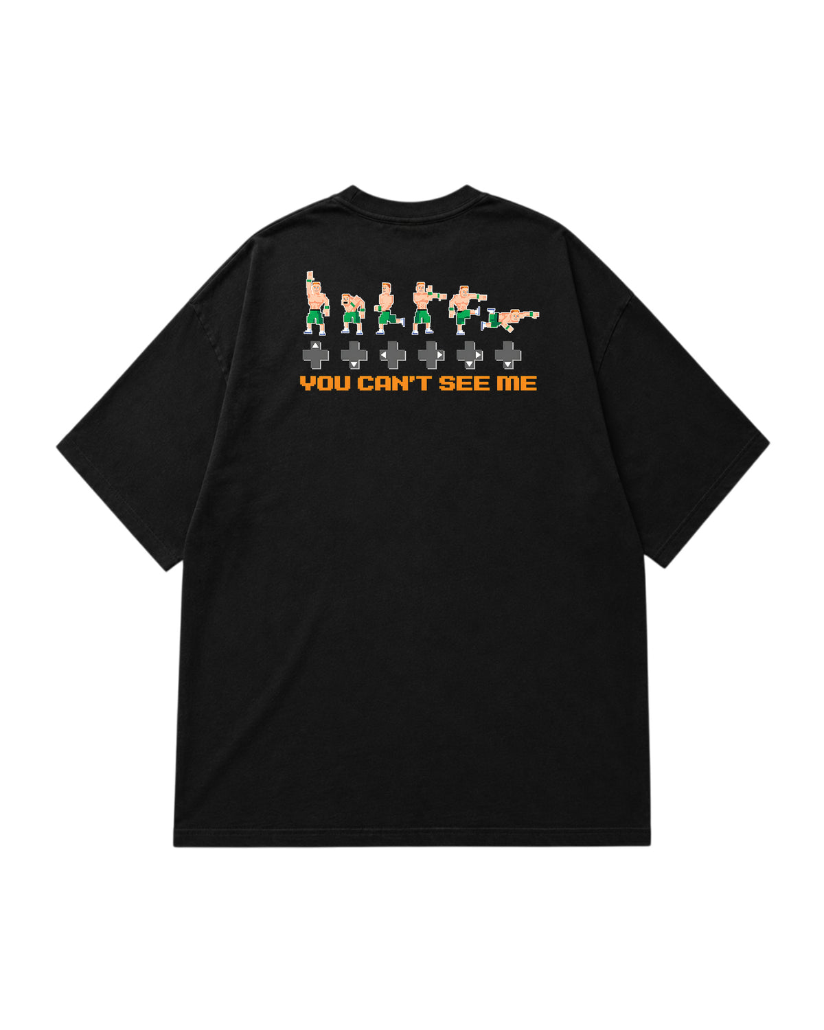 Retro pixel wrestling gaming t-shirt back graphic with arcade-style character artwork and typography