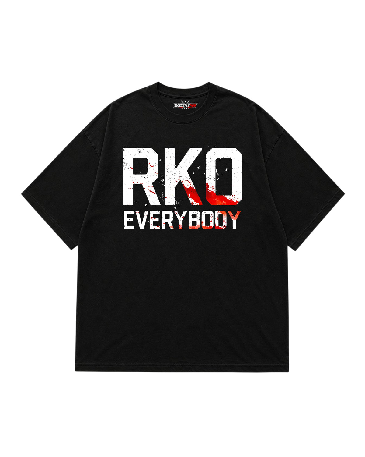RKO Bloody Everybody wrestling inspired graphic T-shirt with distressed blood-effect artwork front view | WrestleHub India