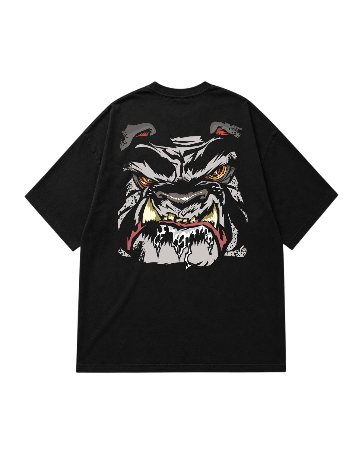 Wrestling-inspired black graphic t-shirt back print with fierce monster animal artwork
